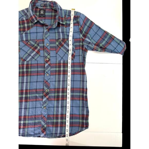 Volcom Men’s Modern Fit Flannel Button-Up Shirt – Blue/Red Plaid – Size M Skater - Picture 11 of 12